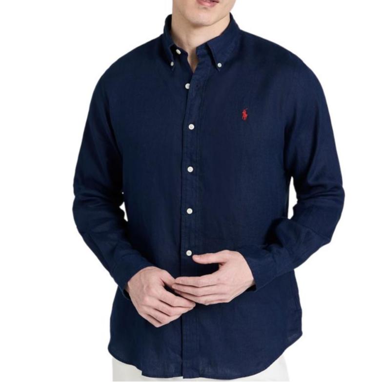 Polo Ralph Lauren Solid Logo Embroidered Point Collar Long Sleeve Shirt Men shirts Dark-Blue MNPOWOV16824139-410