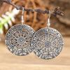 Fashion Vintage Tibetan Silver Carving Round Geometric Flower Drop Earrings Woman Retro Ethnic Boho Long Dangle Female Earrings