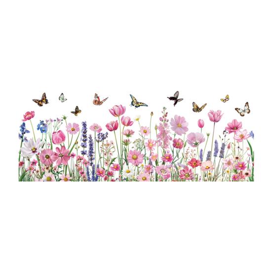 3 Pcs Flower Wall Decals Watercolor Wildflower Grass Butterflies Wall Stickers Peel And Stick Wall Art Decor for Girls Bedroom
