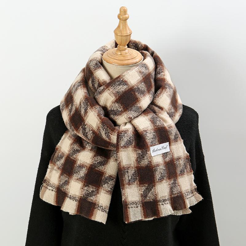 

Vintage Plaid Pashmina Shawl Scarf For Woman Winter Warm Scarves Fashion Long Wraps Thick Cashmere Like Muffler Foulard Scarf