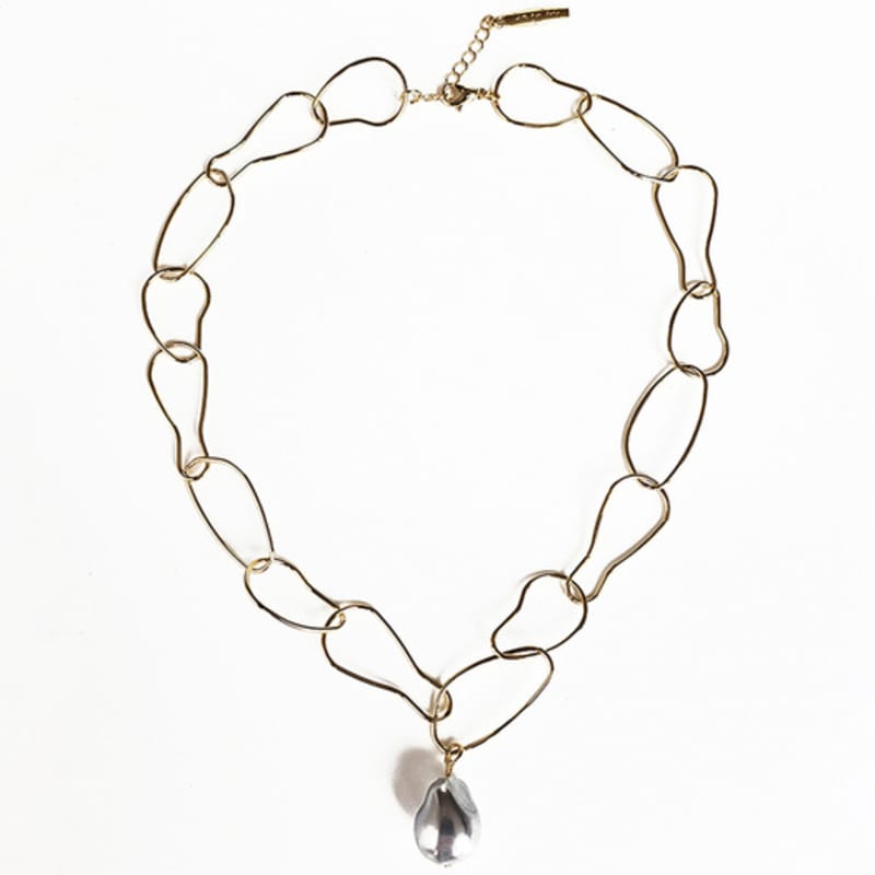 

Eliz by Lizgallery Pebble Chain Baroque Pearl Pendent Necklace Yellow Gold