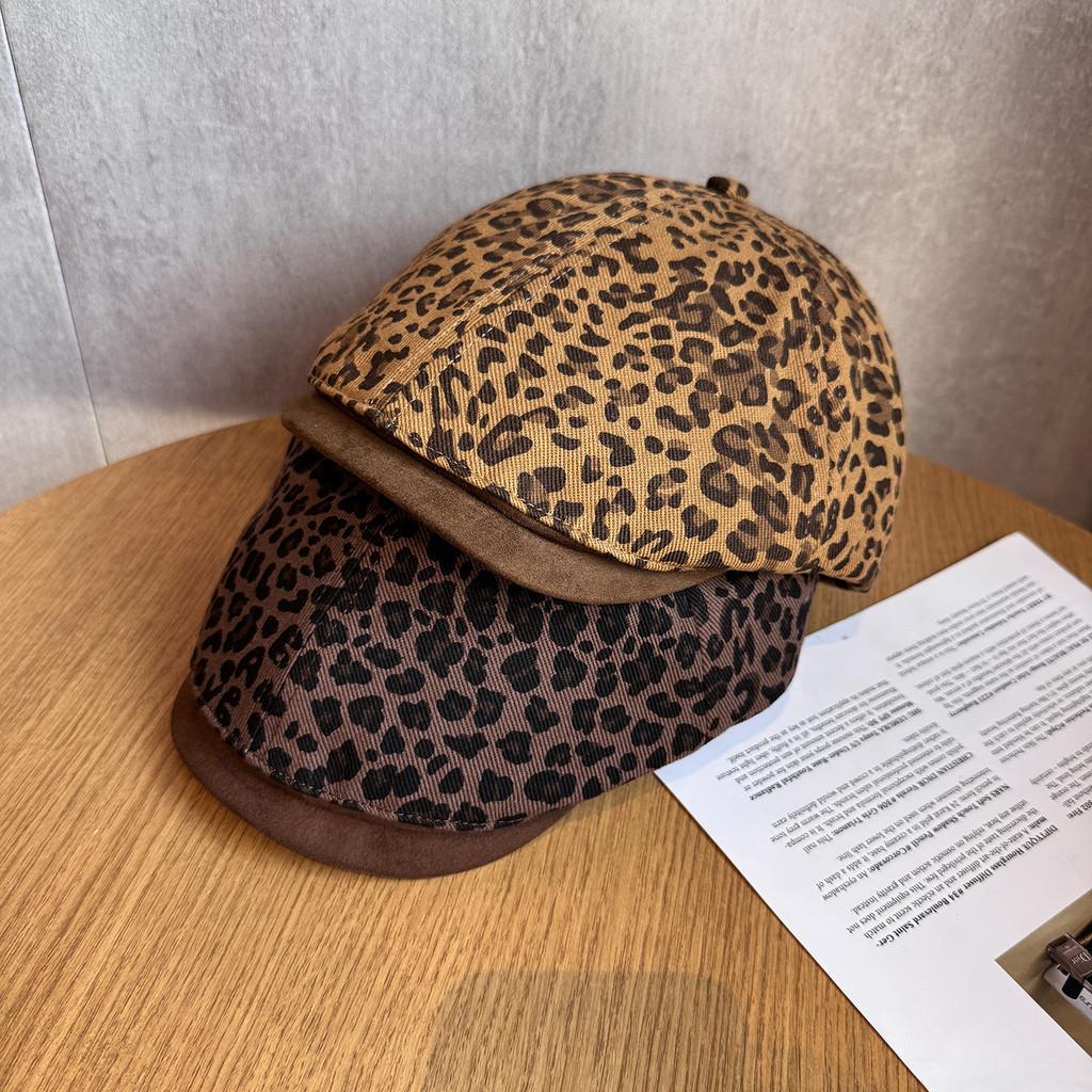 Fashionable Retro Splice Design Leopard Print Women Casual Beret Daily For