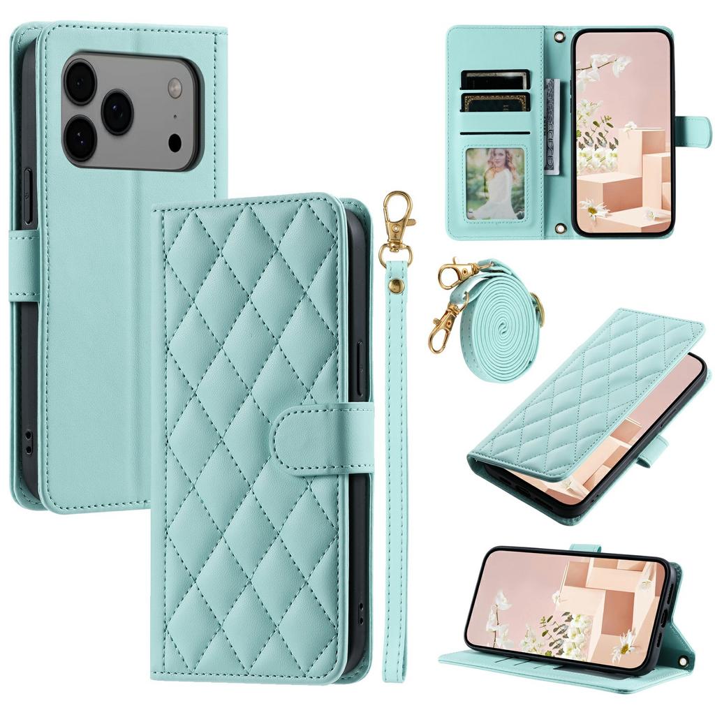 For iPhone 17 Pro Case Wallet Rhombus Grid PU Leather Phone Cover