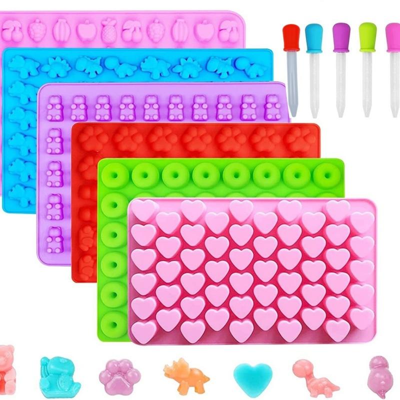 Gummy Bear Mold Silicone Chocolate Mold with 2pcs Dropper DIY Dinosaur/Bear/Heart and Mini Donuts Festival Party Baking Mold