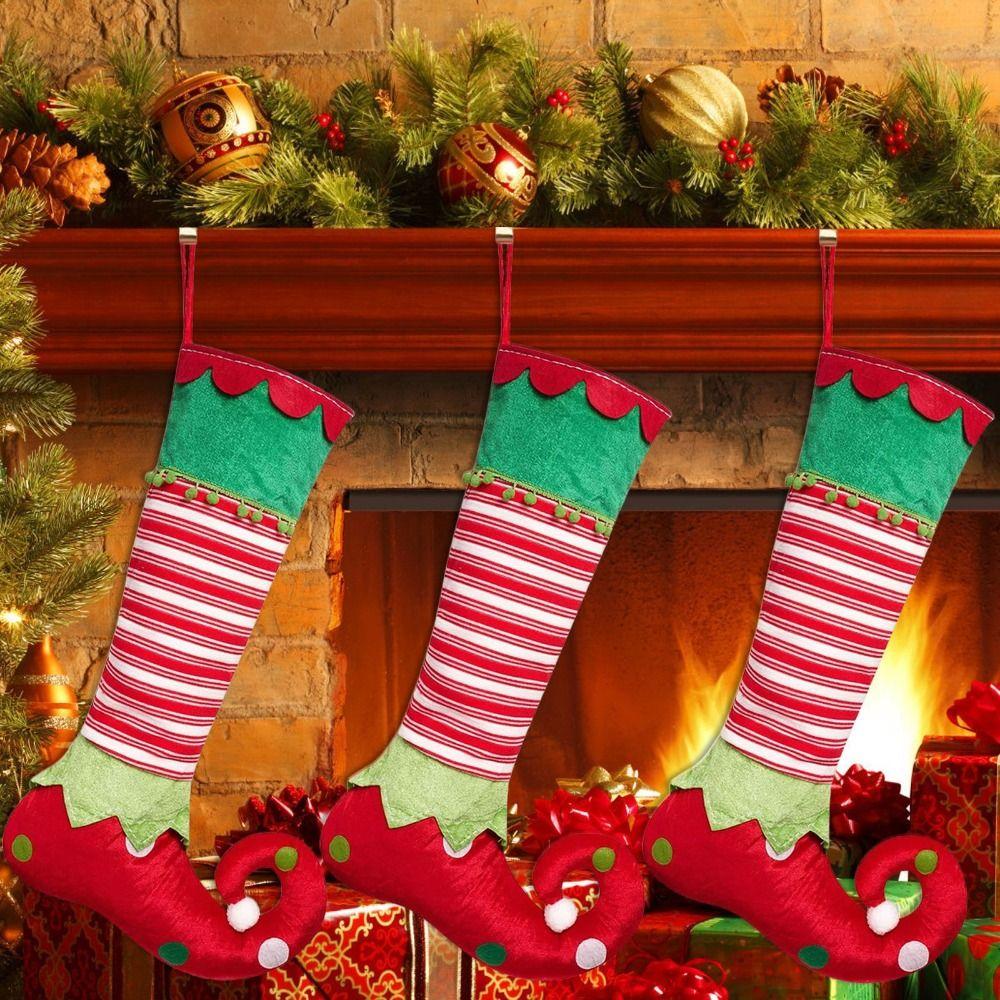 Hanging Christmas Stocking Decorations Red/Green Elf Christmas Stockings Party Decoration