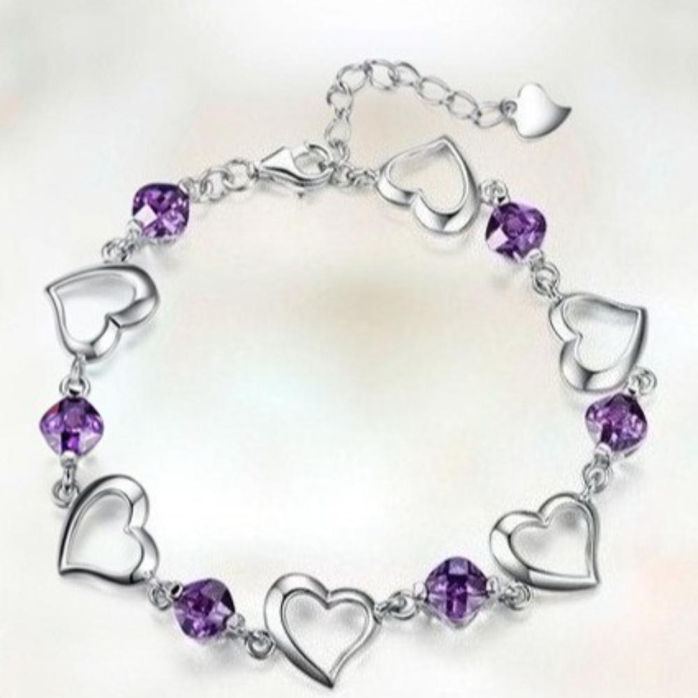 925 Sterling Silver Light Luxury Fashion Love Purple Zircon Bracelet Birthday Anniversary Party Gift