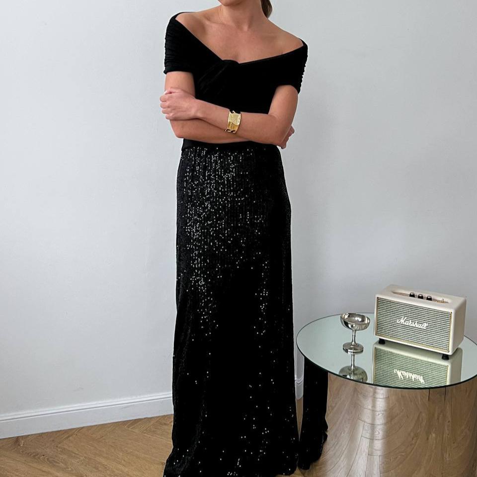 GMXIA  One-shoulder T-shirt Summer Street Trend Hot Europe and The United States and The United States Top Ruched  Strapless Short-sleeved T-shirt