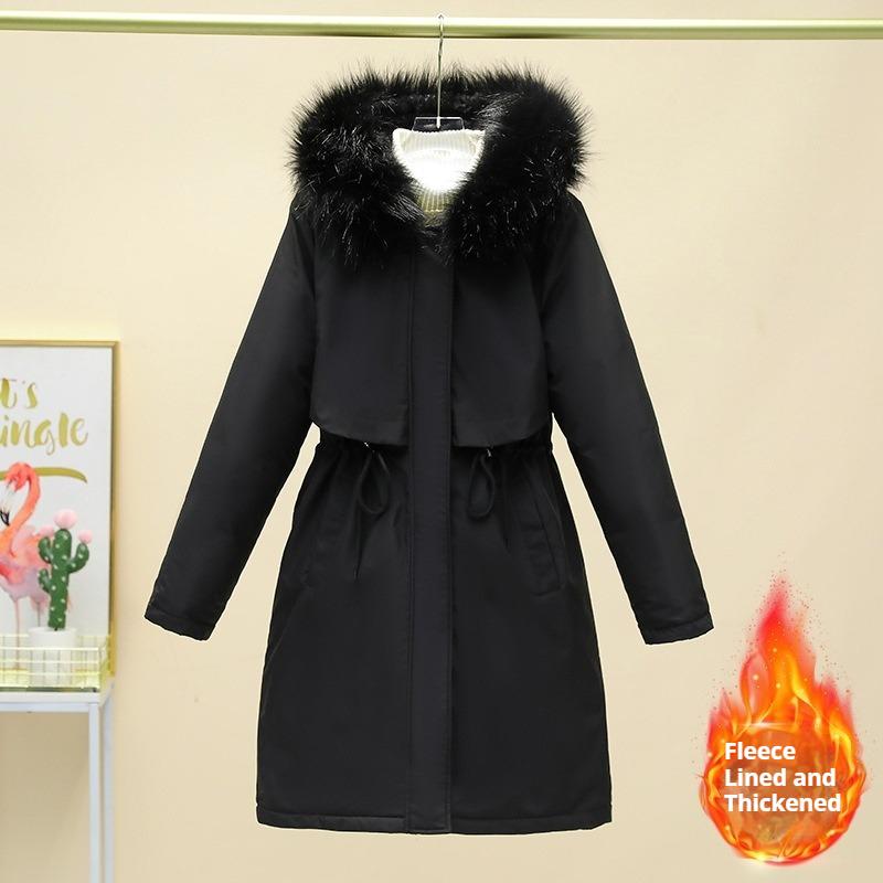 Winter Women's Plush and Thickened Parka Long Loose Large Fur Collar Coat