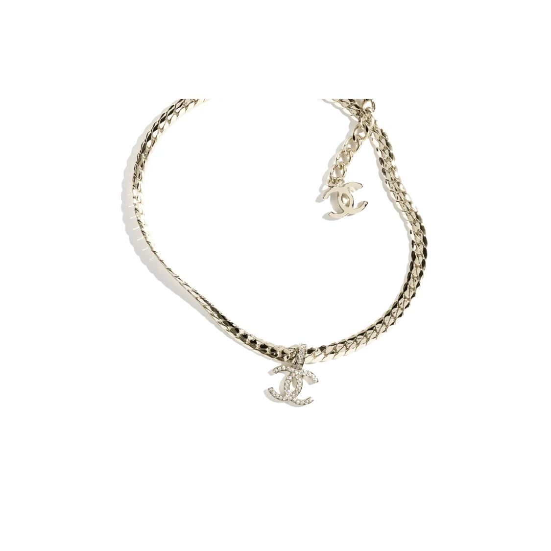 

Chanel 24P Solid Color Double C Rhinestone Metal Necklace Women necklace Gold ABD109-B16035-NW025 Box+Padding Board,F,Gold