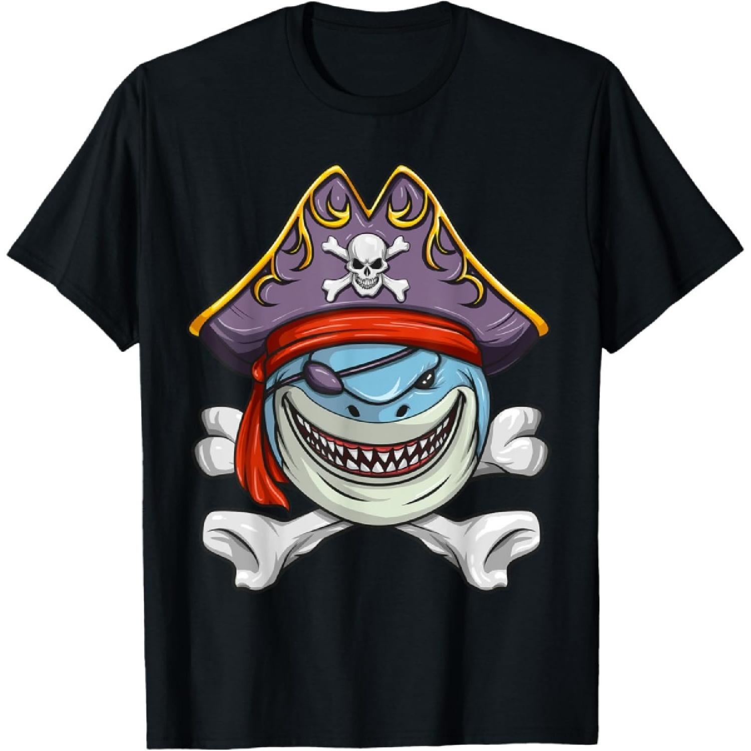 Pirate Shark Funny Cross Bones Halloween Costume T-Shirt S