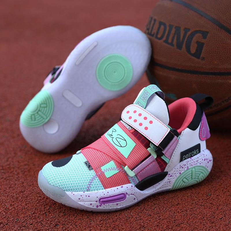 Children's Basketball Shoes Spring and Summer New Sports Shock Absorption Running Breathable Boys' Shoes Popular Middle and Older Children's Casual Sh