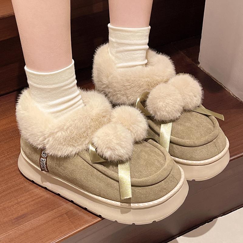 fashion Winter Women's Snow Boots Cute Hairball Cotton Shoes Waterproof Platform Ankle Boots Outdoor Comfort Thick Soled Plush Booties