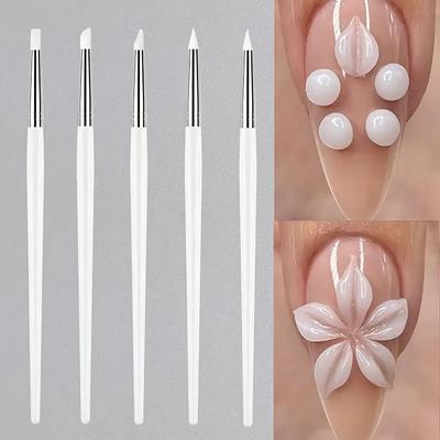 5Pcs/Set Silicone Nail Art Pen Brush UV Gel Polish Tip 3D Acrylic Flower Carving Embossing DIY Dotting Polish Brushes Sculpture Pen DIY Manicure Tool