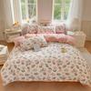 Romantic Floral Love Heart Duvet Cover Queen 4 Pcs Kawaii Strawberry Bedding Set For Girl Teen Reversible Pink Comforter Cover
