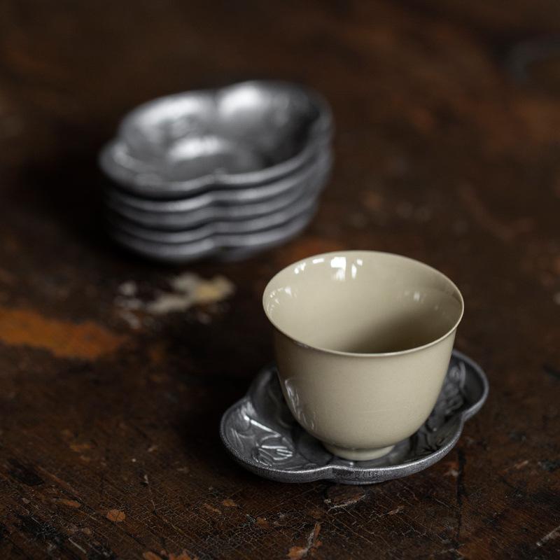 Japanese retro pure tin coaster Zen tea tray heat insulation pad old tin teacup mat cup tray tea ceremony tea set accessories
