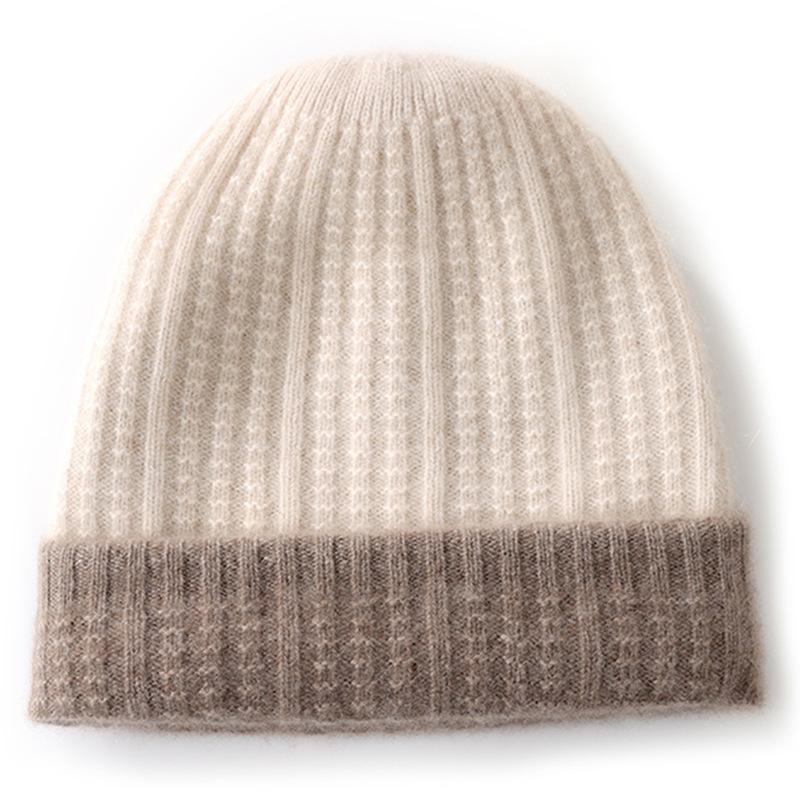 Autumn and Winter New% Cashmere Thickened Soft Waxy Warm Color Matching Knitted Men's and Women's Cashmere Hats Are In Stock