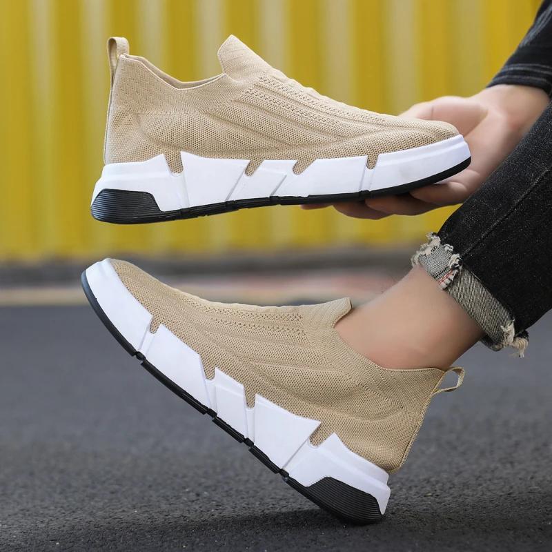 Breathable Men Vulcanized Shoes Mesh Sneakers for Men Outdoor Running Casual Shoes Slip on Loafers Men Sock Shoes Tenis Shoes