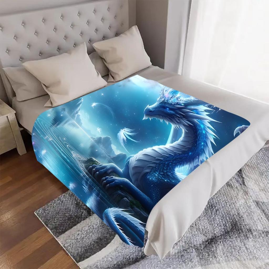 1pc Dream Dragon Blue Dragon Throw Blanket - Soft Flannel All-Season Warmth, Mystical dragon pattern with, Lightweight for Home