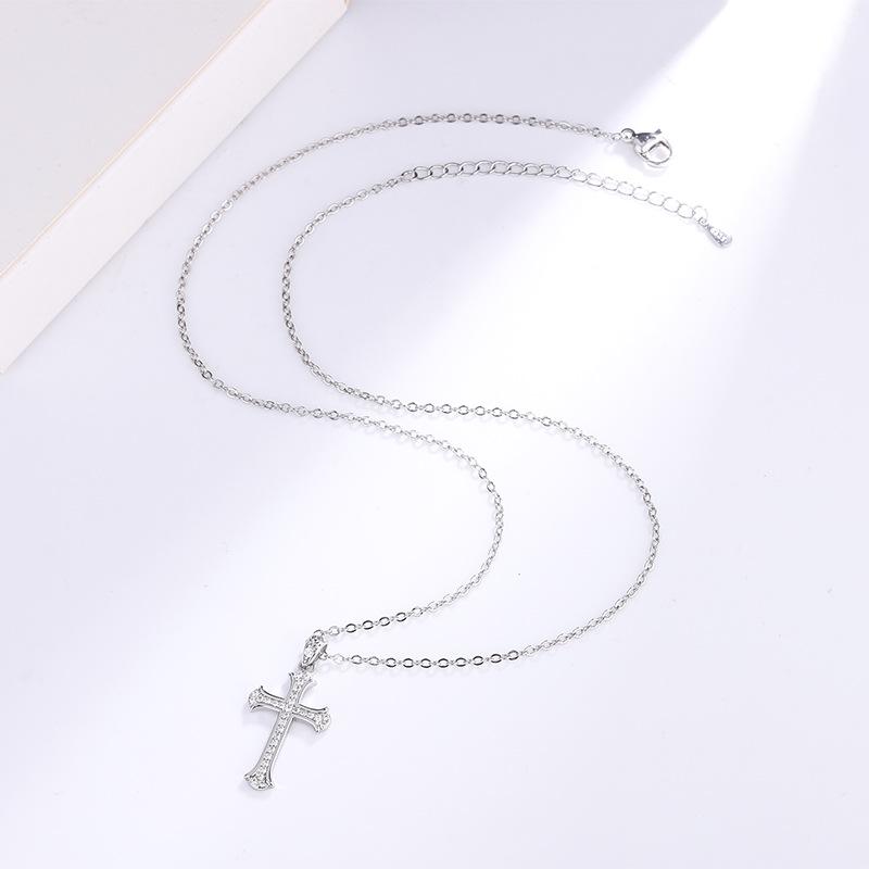 White Gold Plated Micro-Paved Cross Pendant Necklace - Non-Fading Jewelry, Perfect Christmas Gift