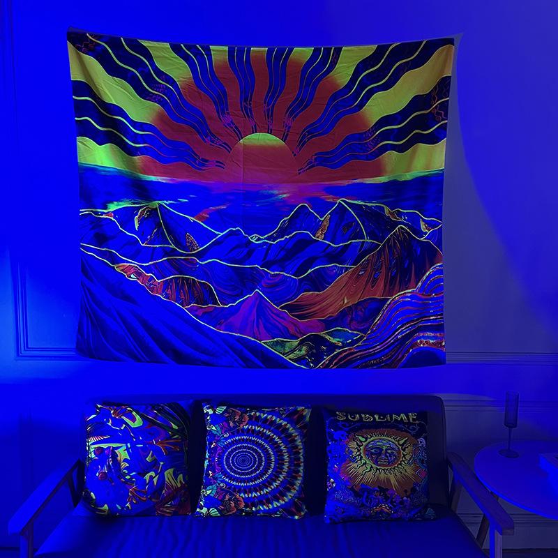 Fluorescent Tapestry Halloween Decoration Mushroom Tarot Luminous Hanging Cloth Room Luminous Tapestry Wall Cloth