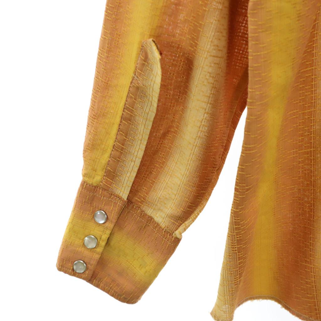 Vintage 70s Striped Pattern Long Sleeve Western Shirt 16/33 Orange Men's Used