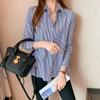 Profession Office Printing Striped Single-breasted Blouse Women New Long Sleeve Turn-down Collar Korean All-match Lady Shirt