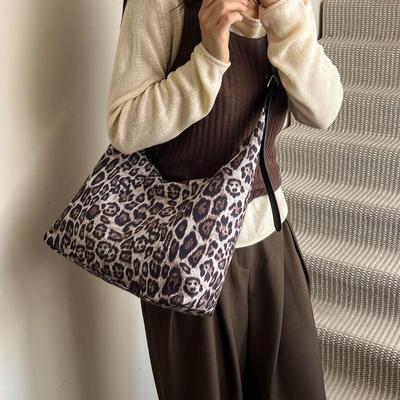 2025 Leopard Print Suede Shoulder Bag - Large Capacity, Vintage, Korean-Style, Casual Textured Women's Underarm Bag