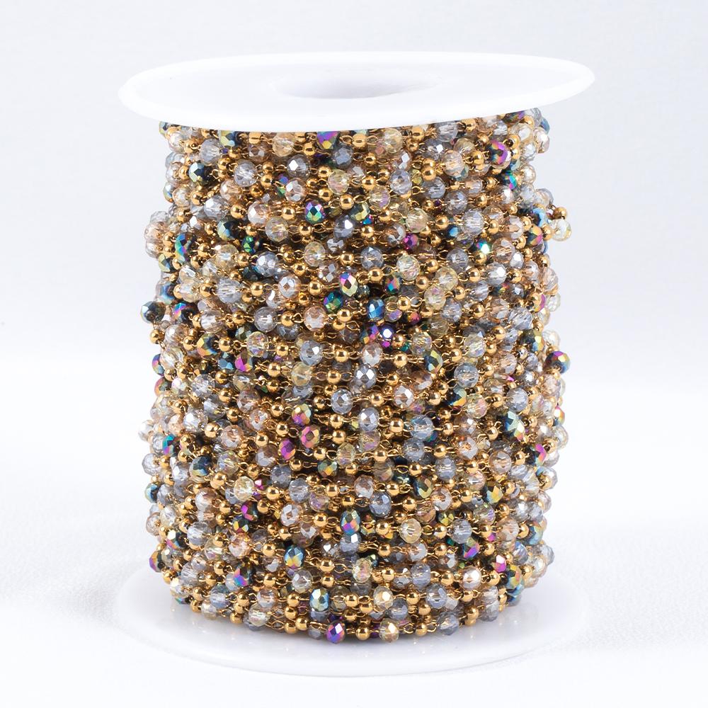 1M Stainless Steel Gold Color Chain Colorful Crystal Beads Chains for DIY Women Necklaces Bracelets Jewelry Making Accessories