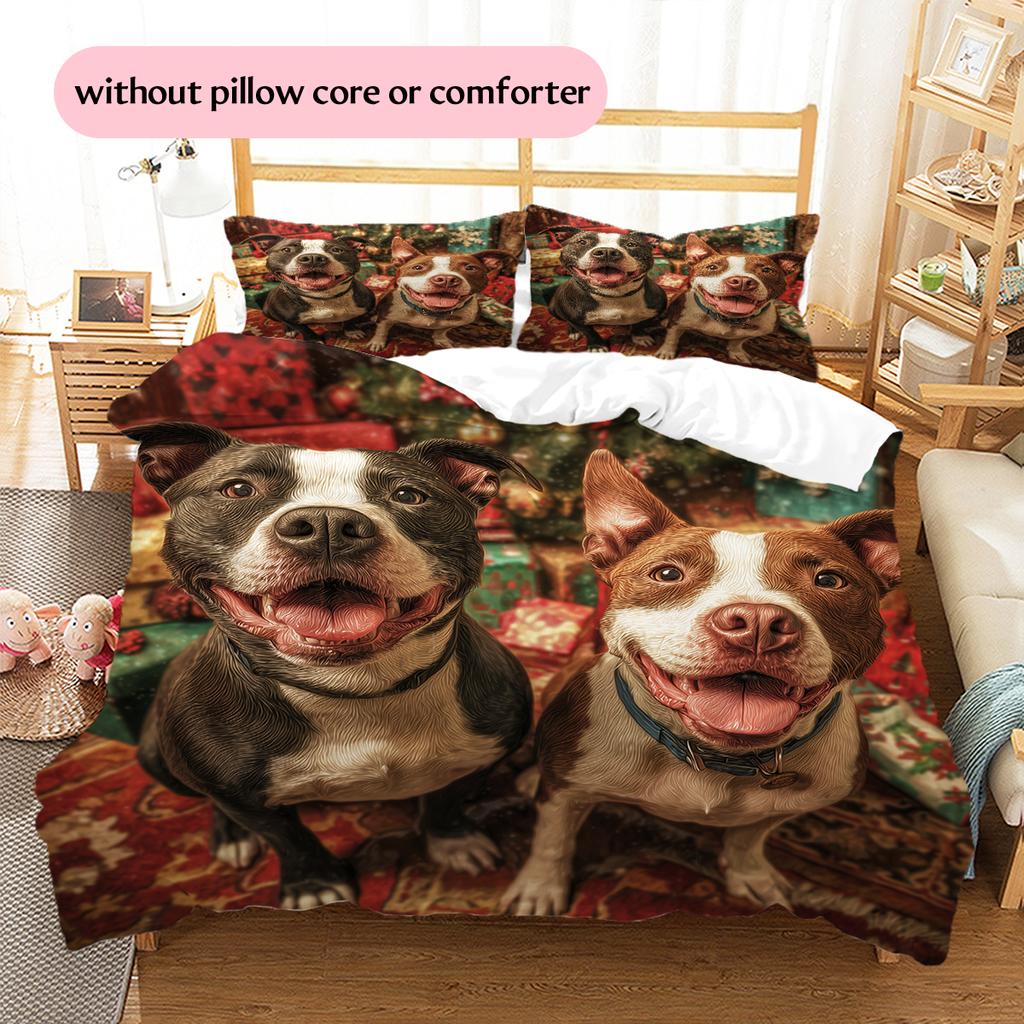 Happy Pitbull Pattern Bedding Home Decoration Birthday Gift (1 * duvet cover + 2 * pillowcase, without core)