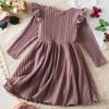 Girls Fashion Cute Fly Sleeve Long Sleeve Princess Dress Solid Color Dresses