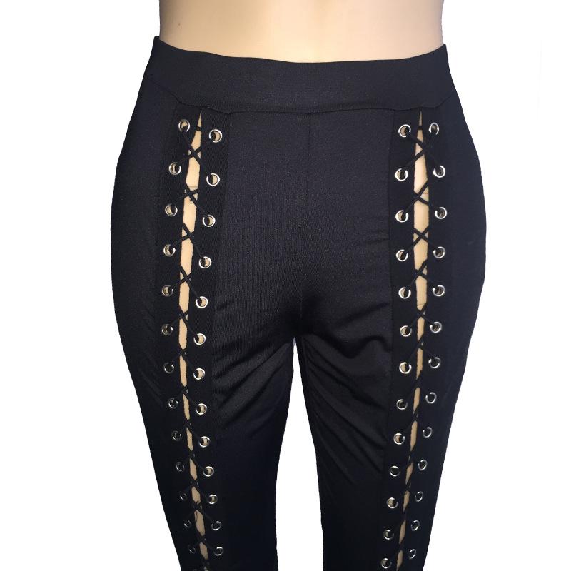 Sexy European & American Eyelet Strap Leggings: Slimming, Exposed Legs, Hip Lift, Large Sizes Available, Women's Fitness Tights