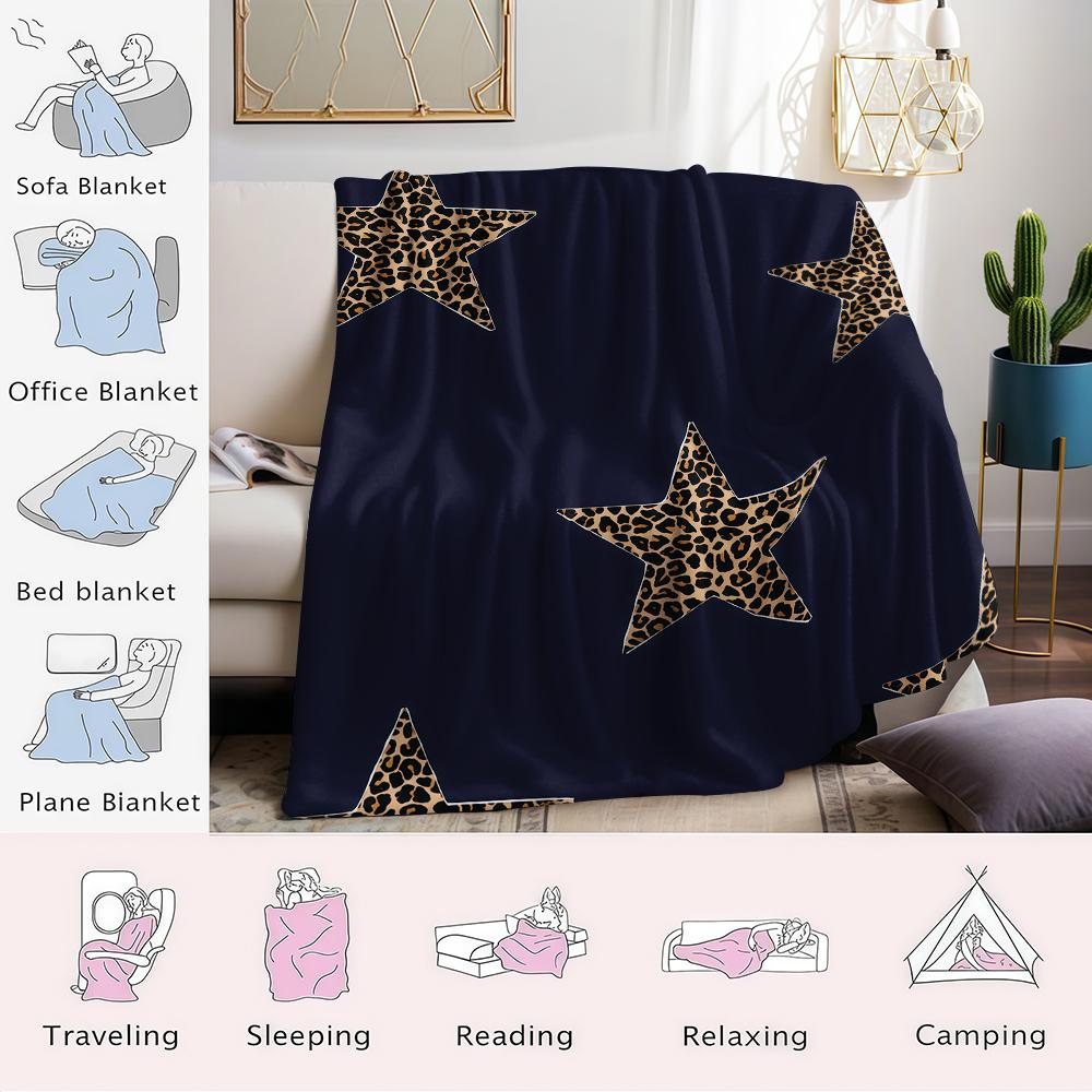 Leopard Starry Night Flannel Blanket Warm Soft Halloween Christmas Couch Warm Cozy Decorative Decor Gift for All Season