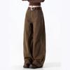 Cross Retro Unisex Brown Worn-out Wide Leg Jeans - Autumn Floor-Length for Men & Women