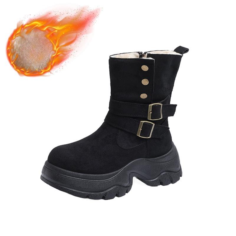 

Нові снігові чоботи з плюшевою підкладкою та морозостійкі для жінок для вулиці Легка та товста підошва для збільшення зросту 40 чорний