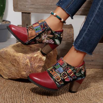 Women Ankle Boots Comfortable High Heels Short Boots Women Spring Casual Vintage Shoes Autumn Ethnic Waterproof Women Shoes