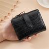 Multi-Card Slots Women Short Wallet  Pu Leather Solid Color Zipper Clutch Crocodile Print Waterproof Card Bag Coin Purse