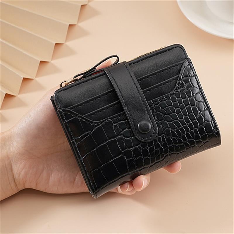 Multi-Card Slots Women Short Wallet  Pu Leather Solid Color Zipper Clutch Crocodile Print Waterproof Card Bag Coin Purse