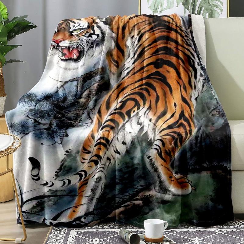 Tiger Pattern Digitalprinted Polyester Bedroom Velvet Flannel Soft Sofa Cover Blanket Fleece Soft Sofa Cover Blankets for Beds