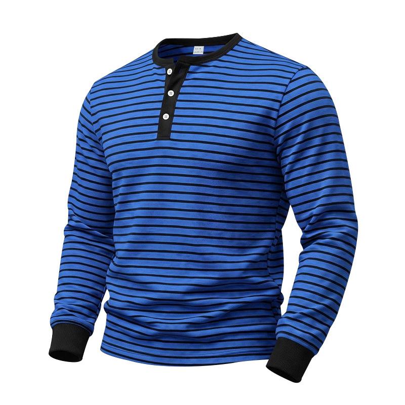 Men S Vintage Striped Long Sleeve Henley Shirt Casual Trendy