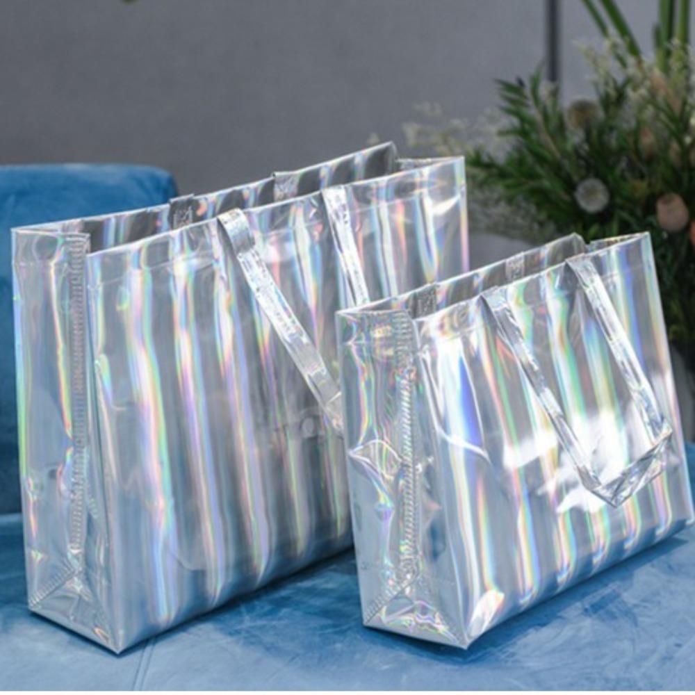 Neue Handheld-Geschenkverpackungstasche Wasserdichte Handtasche mit großem Fassungsvermögen PVC-Laser-Tote Bekleidungsgeschäft