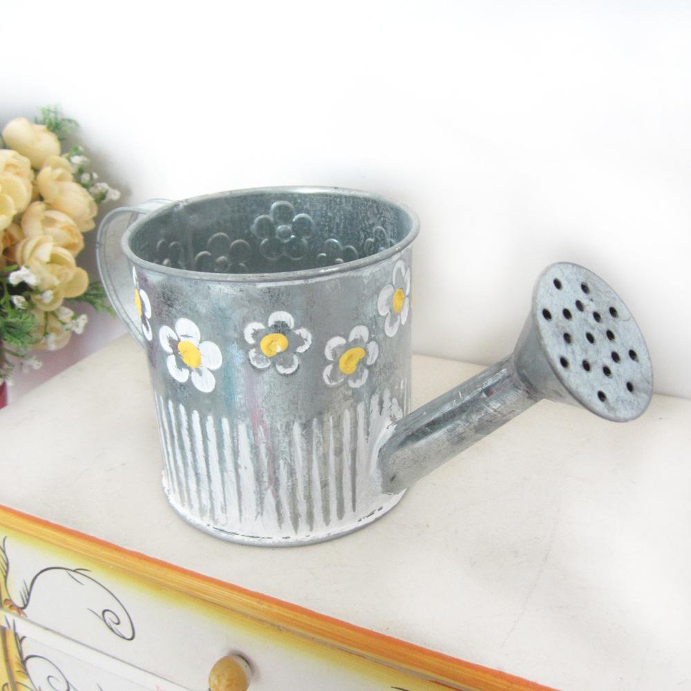 Pastoral Galvanized Small Flower Pot - Natural Pattern Desktop Iron Art Container for Artificial Flowers