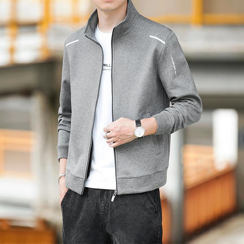 

Куртка и толстовка мужские весенне-осенние спортивные новые модные кардиган на молнии повседневная куртка мужская осенняя стойка воротник 8XL серый