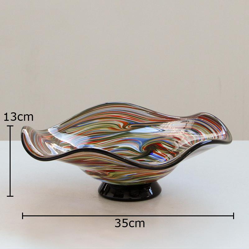 Colorful Stripes Glass Fruits Tray Wavy Edge Fruit Bowl Decorative Storage Trays Hotel Restaurant Fruit Plate Dessert Cutlery