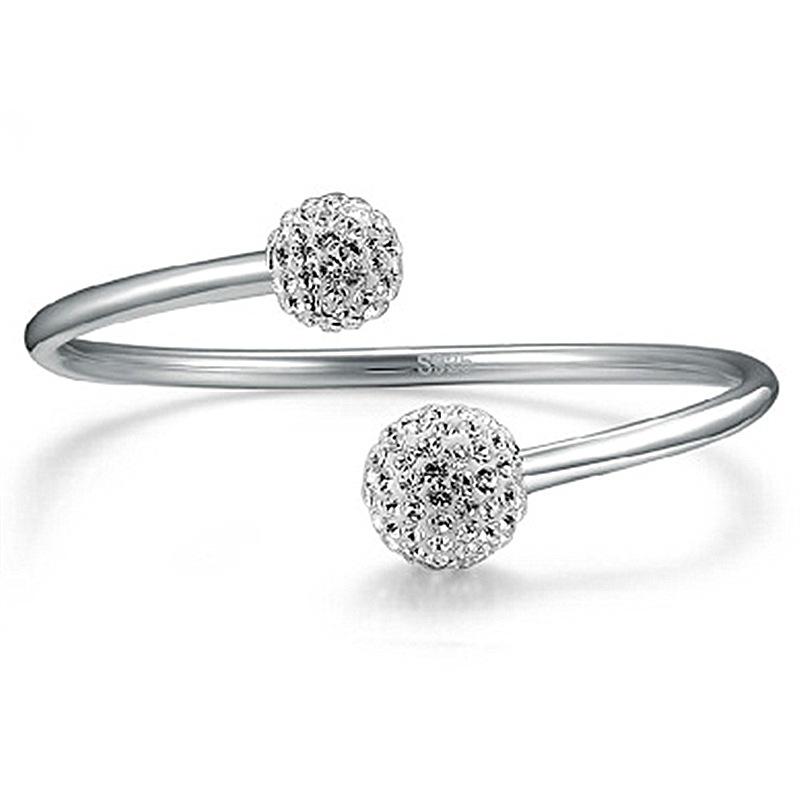 Sparkling Rhinestone Ball Open Cuff Bracelet, Shamballa Inspired Bangle for Women 12M+10M