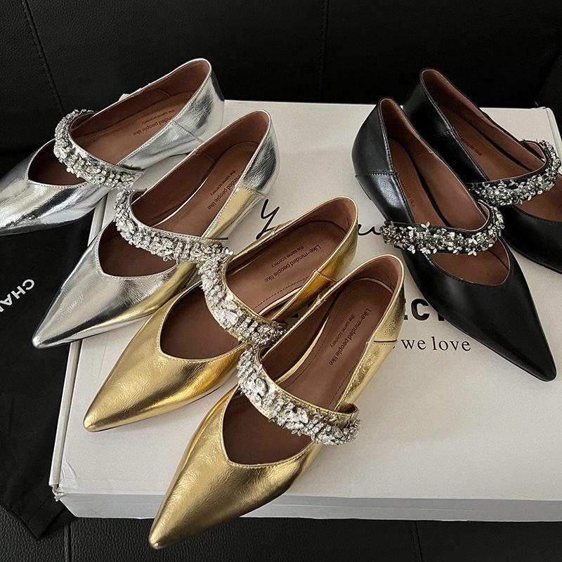 Be careful~ Rhinestone buckle strap pointed fairy wind heightening single shoes 2025 spring fashion low heel Mary Jane shoes women