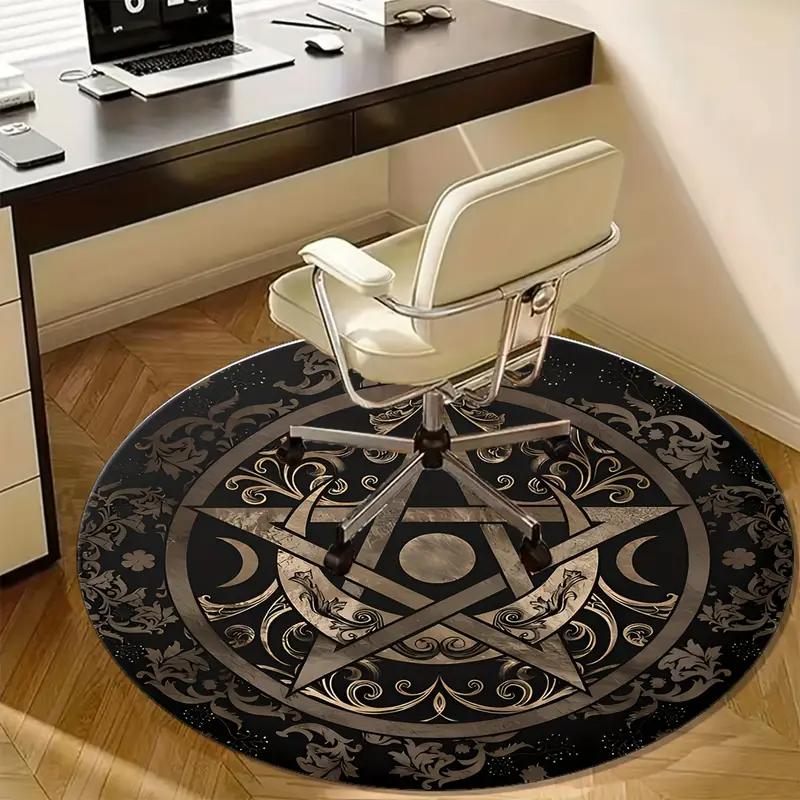 Fashionable Five-Pointed Star Round Doormat Non-Slip Durable Bedside Mat for Bedroom Living Room Office Rug Home Decor