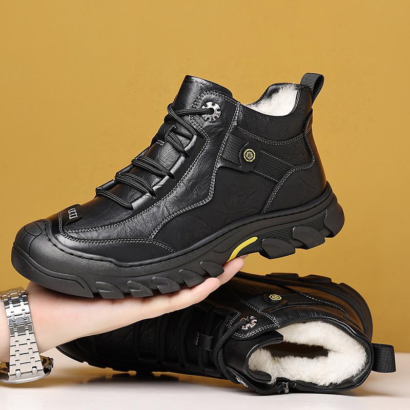 2024 Nueva Moda Hombre Invierno Felpa Corta Zapatos para Caminar Casual Cuero Caña Alta Botas de Vestir Diseñador Hecho a Mano Lujo Botas Planas