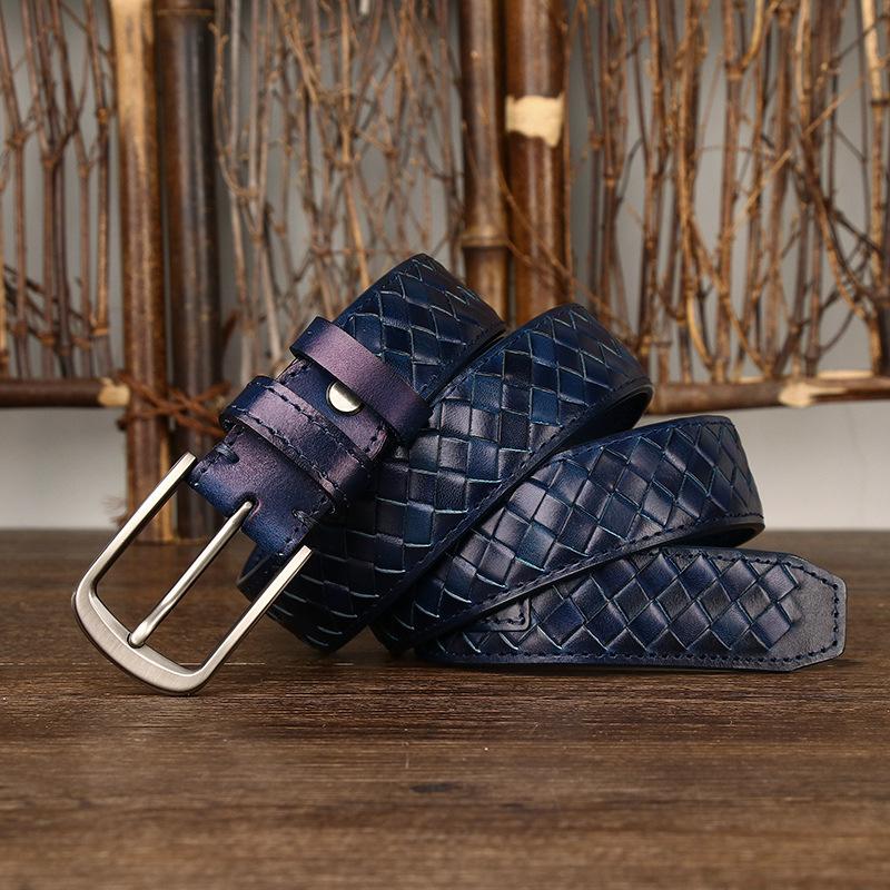 

Ретро-тренд, универсальный тканый ремень из натуральной коровьей кожи первого слоя, мужской ремень из натуральной кожи с пряжкой из денима для женщин 125cm