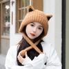 Cat Ears Knitted Hat Women'S Autumn And Winter Warm Cute Ear Protection Wool Hat Big Head Circumference Show Face Small Velvet Cold Hat