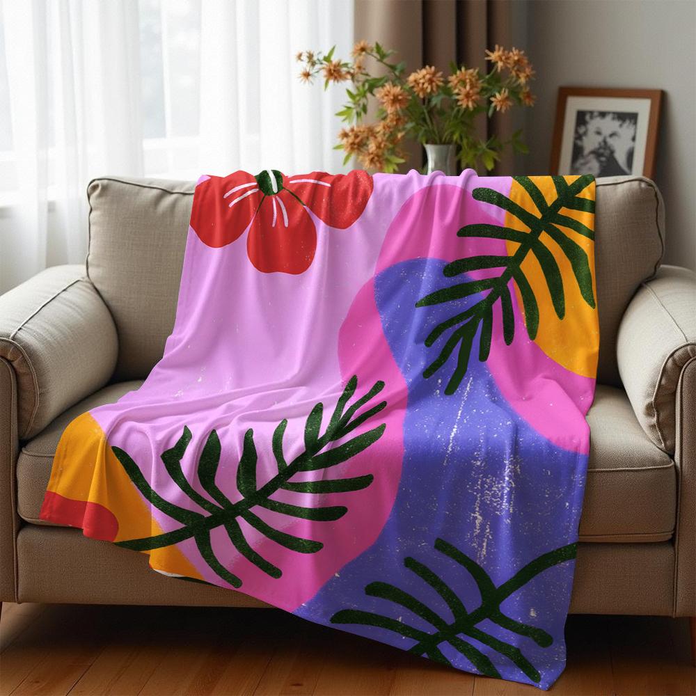 Tropical Hibiscus Abstract Cartoon Anime Print Flannel Blanket Soft Warm Throw for Kids Bedroom Sofa Christmas Office Car